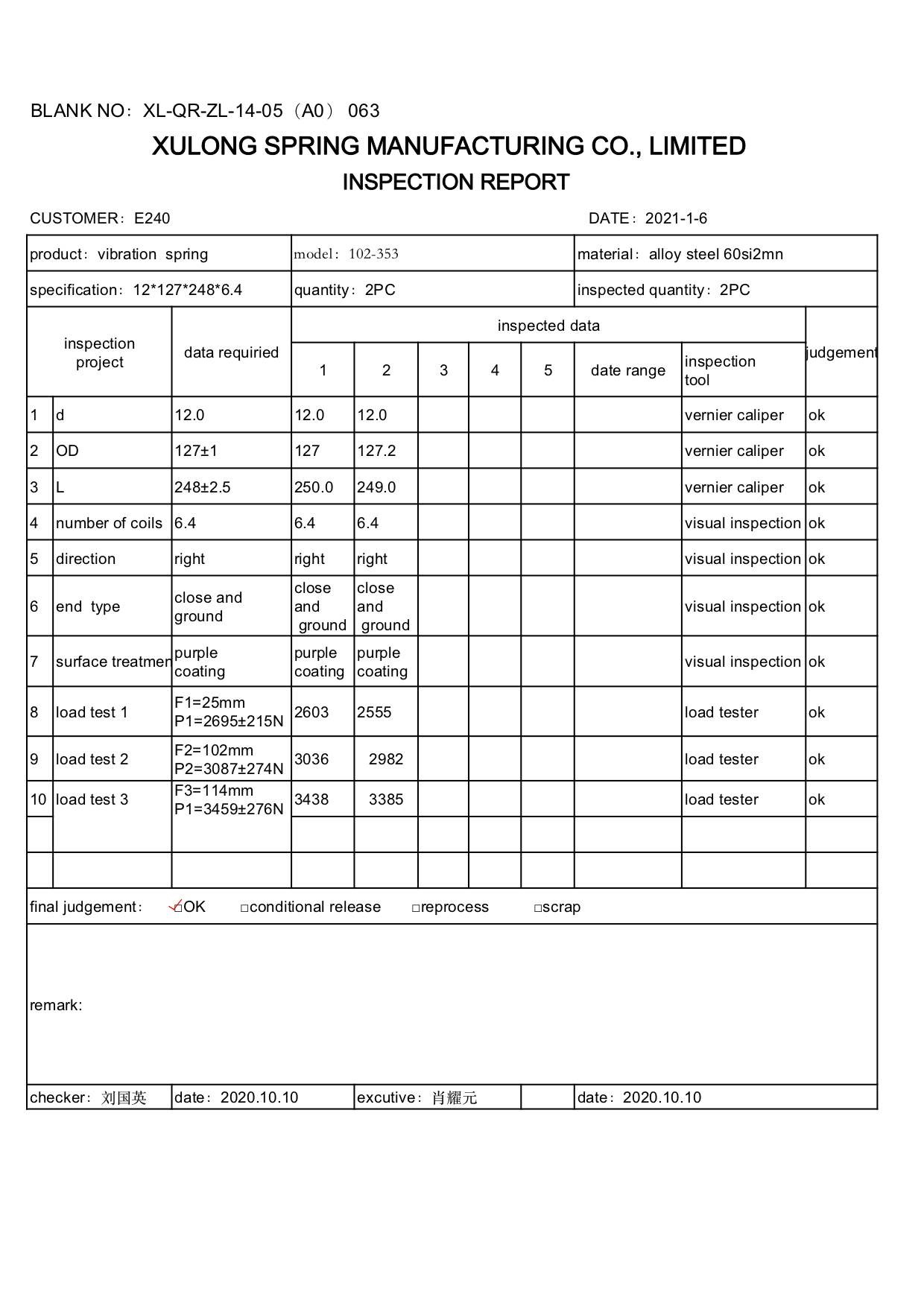 vibartion spring testing report from china spring factory